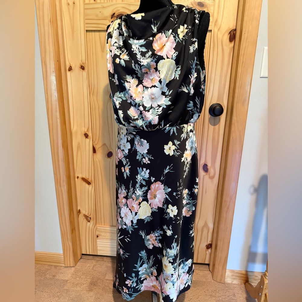 Maurices Silky Black Floral Sleeveless Dress, size L